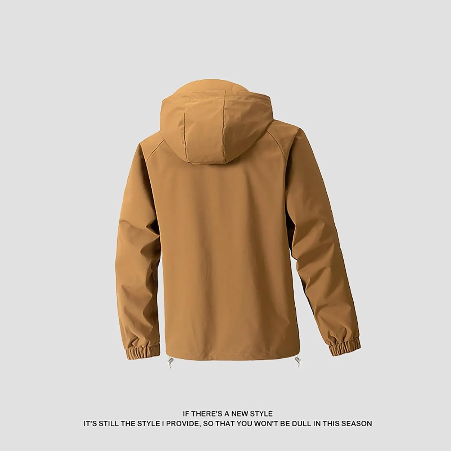 Finelylove Mens Rain Jacket Waterproof Drawstring Hooded Windbreaker Softshell Hiking Travel Jacket Fall Winter Coat