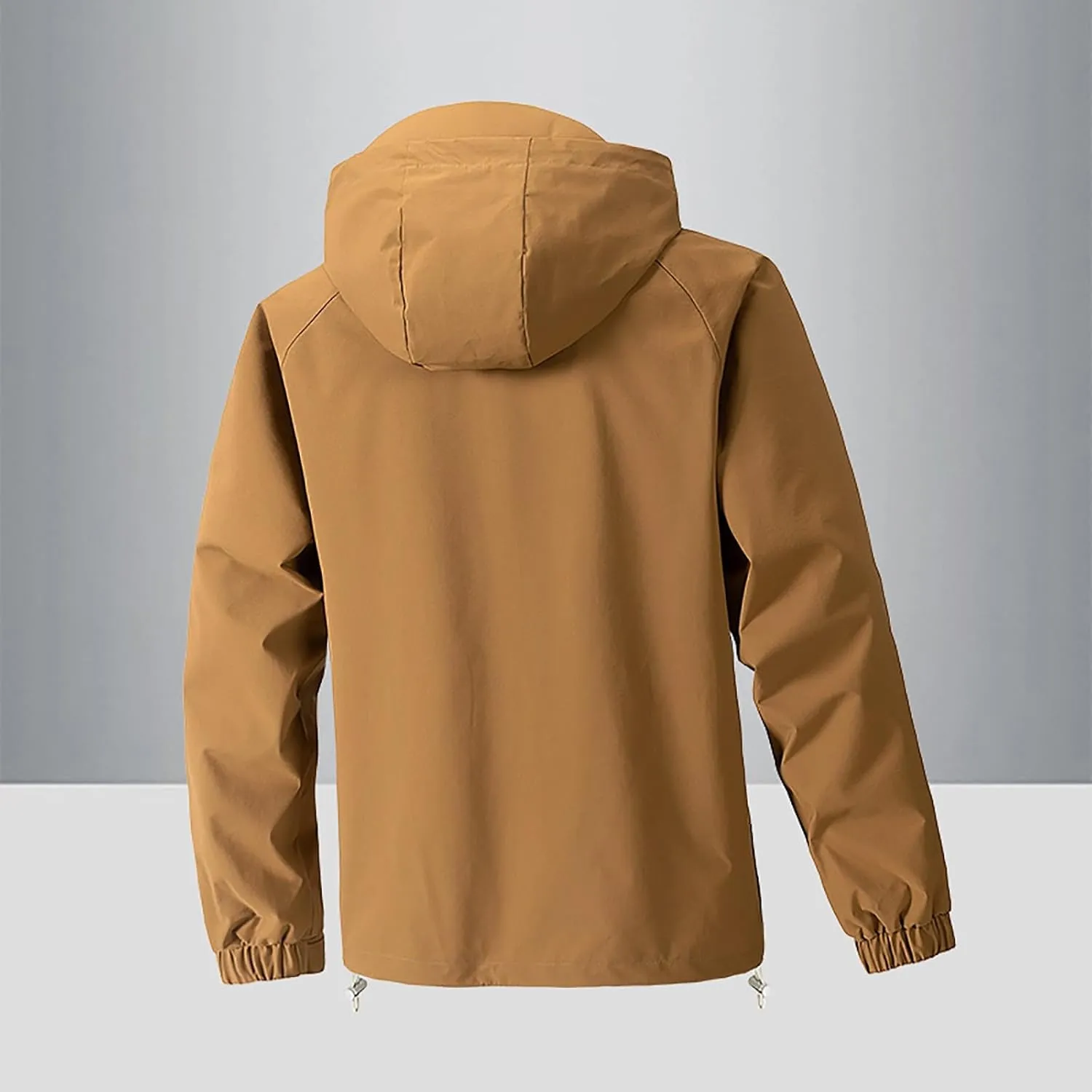 Finelylove Mens Rain Jacket Waterproof Drawstring Hooded Windbreaker Softshell Hiking Travel Jacket Fall Winter Coat
