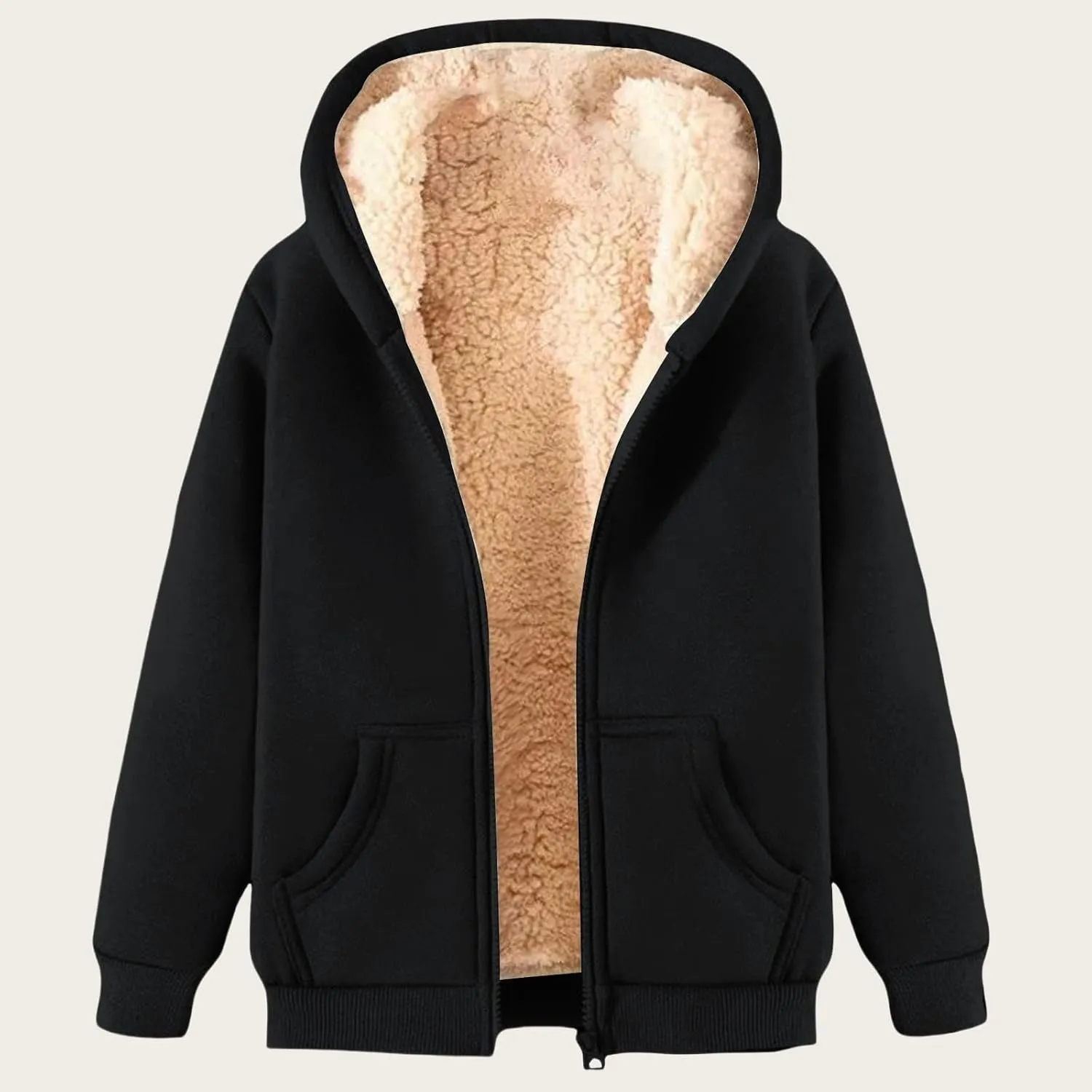 Fleece Hoodie for Men Full Zip Sherpa Lined Sweatshirt Winter Warm Hooded Coat Solid Thermal Coats Work Wear for Men