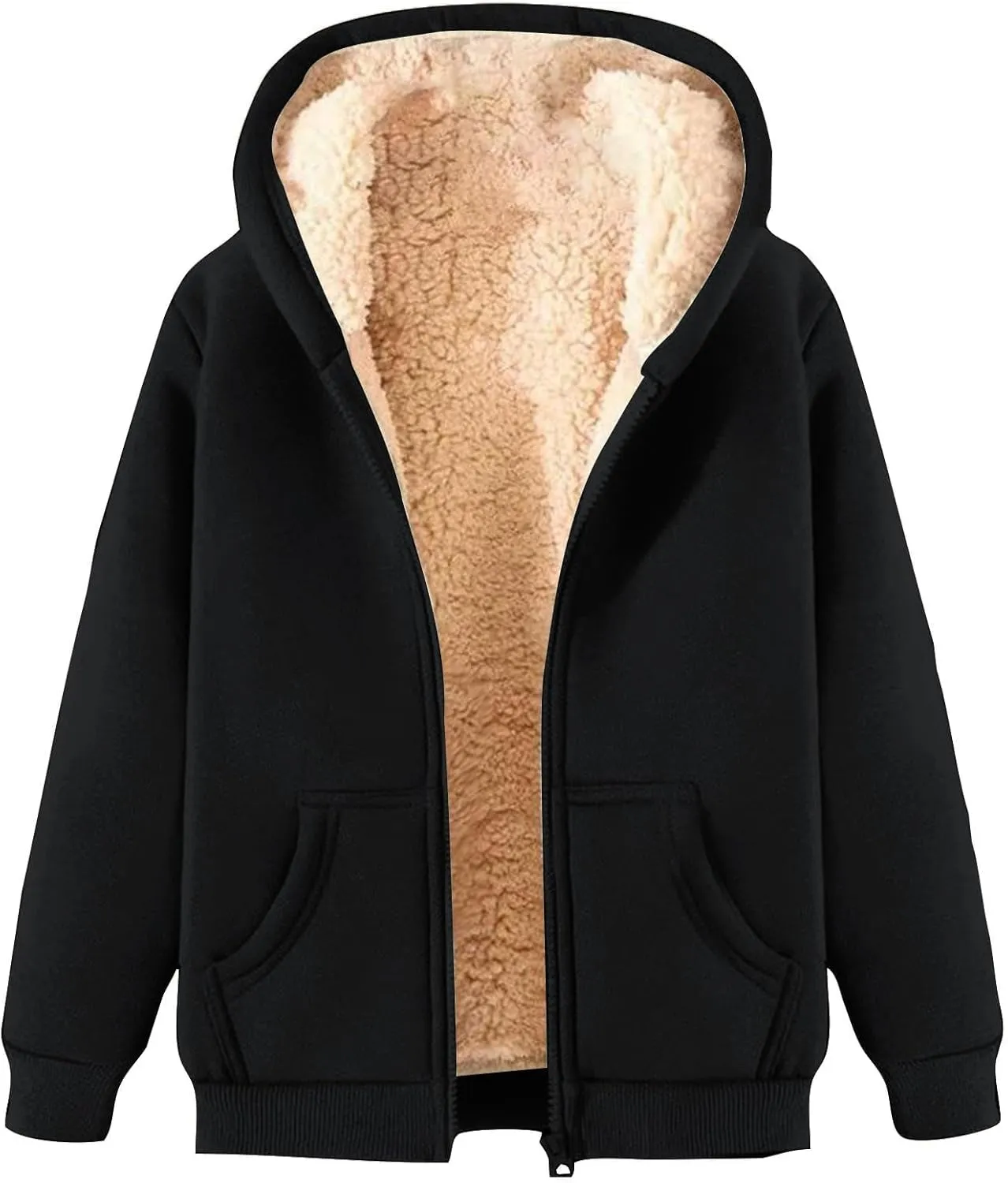 Fleece Hoodie for Men Full Zip Sherpa Lined Sweatshirt Winter Warm Hooded Coat Solid Thermal Coats Work Wear for Men