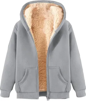 Fleece Hoodie for Men Full Zip Sherpa Lined Sweatshirt Winter Warm Hooded Coat Solid Thermal Coats Work Wear for Men