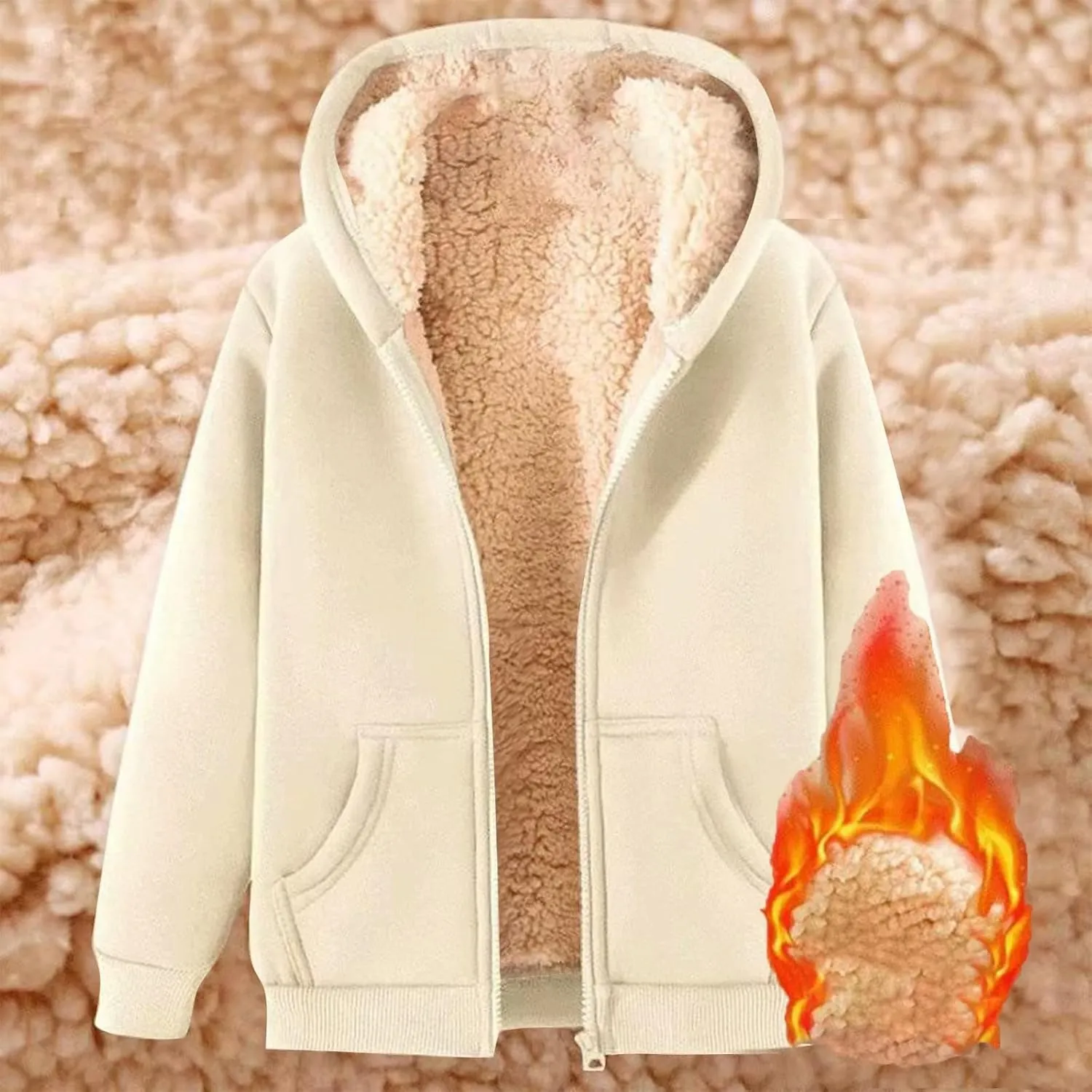 Fleece Hoodie for Men Full Zip Sherpa Lined Sweatshirt Winter Warm Hooded Coat Solid Thermal Coats Work Wear for Men