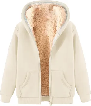 Fleece Hoodie for Men Full Zip Sherpa Lined Sweatshirt Winter Warm Hooded Coat Solid Thermal Coats Work Wear for Men