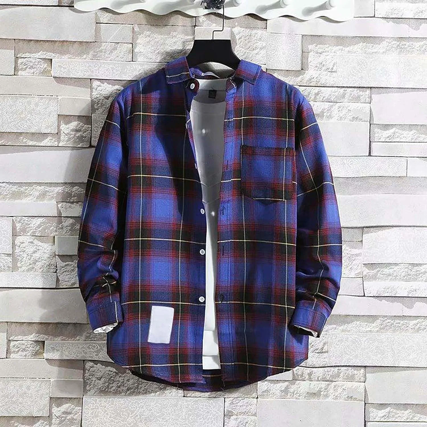 Fleece Plaid Flannel Jacket Button Long Sleeve Shirt Tops Men's Cardigan Long Sleeve Button Up Fleece Plaid Shirts