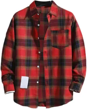 Fleece Plaid Flannel Jacket Button Long Sleeve Shirt Tops Men's Cardigan Long Sleeve Button Up Fleece Plaid Shirts