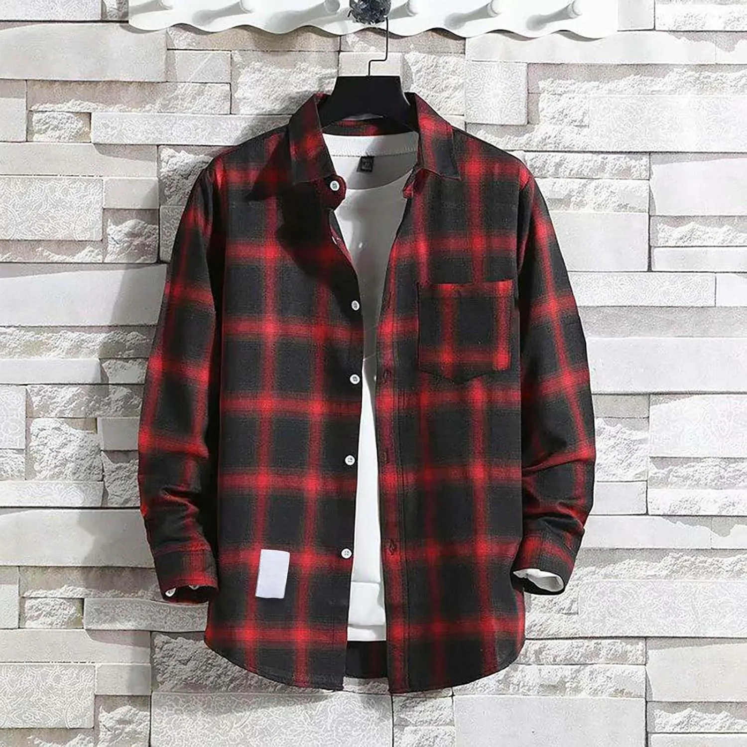 Fleece Plaid Flannel Jacket Button Long Sleeve Shirt Tops Men's Cardigan Long Sleeve Button Up Fleece Plaid Shirts