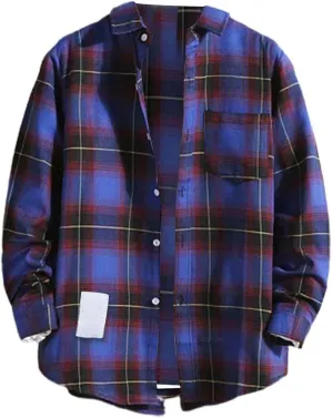 Fleece Plaid Flannel Jacket Button Long Sleeve Shirt Tops Men's Cardigan Long Sleeve Button Up Fleece Plaid Shirts