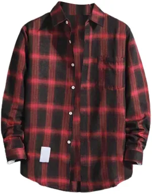 Fleece Plaid Flannel Jacket Button Long Sleeve Shirt Tops Men's Cardigan Long Sleeve Button Up Fleece Plaid Shirts