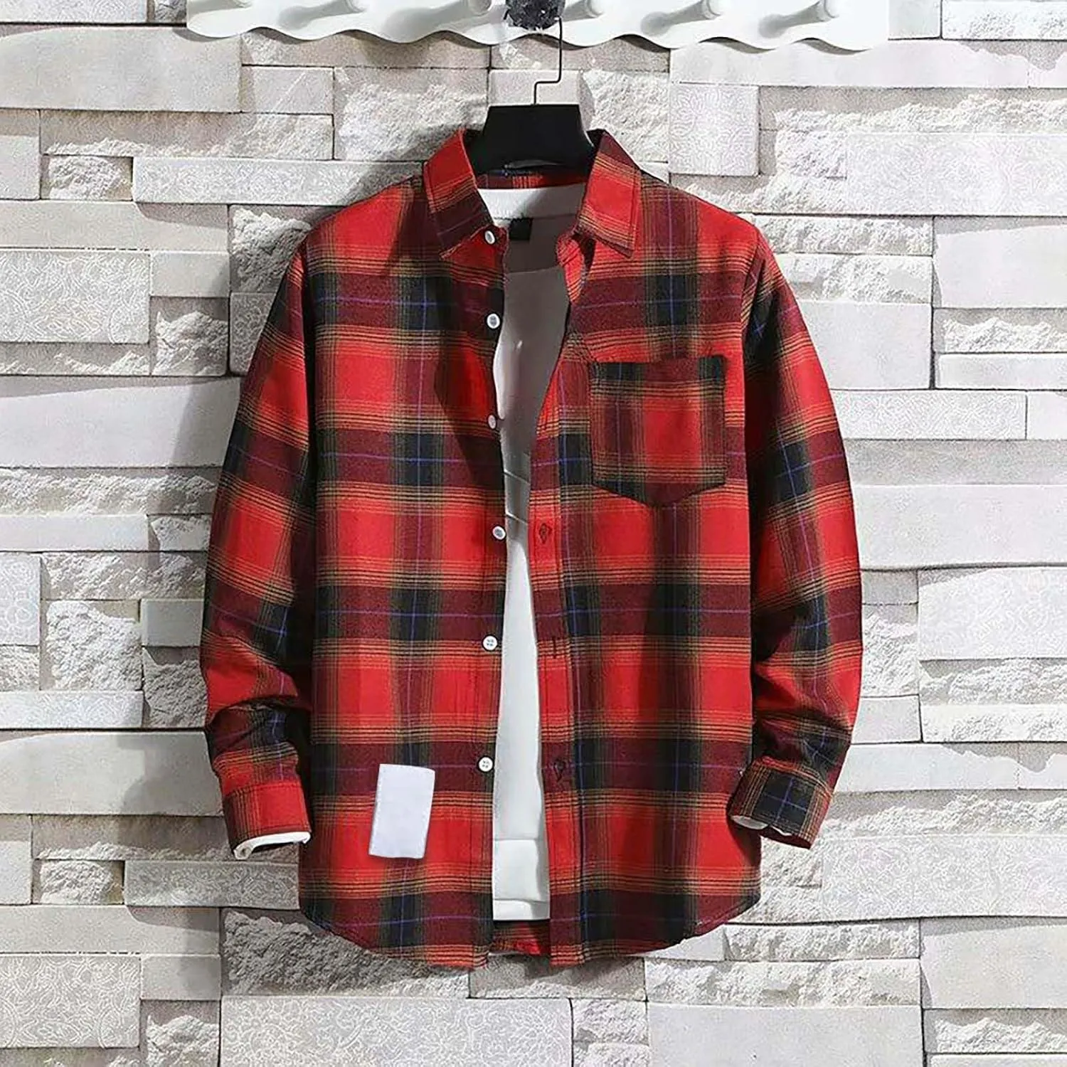 Fleece Plaid Flannel Jacket Button Long Sleeve Shirt Tops Men's Cardigan Long Sleeve Button Up Fleece Plaid Shirts