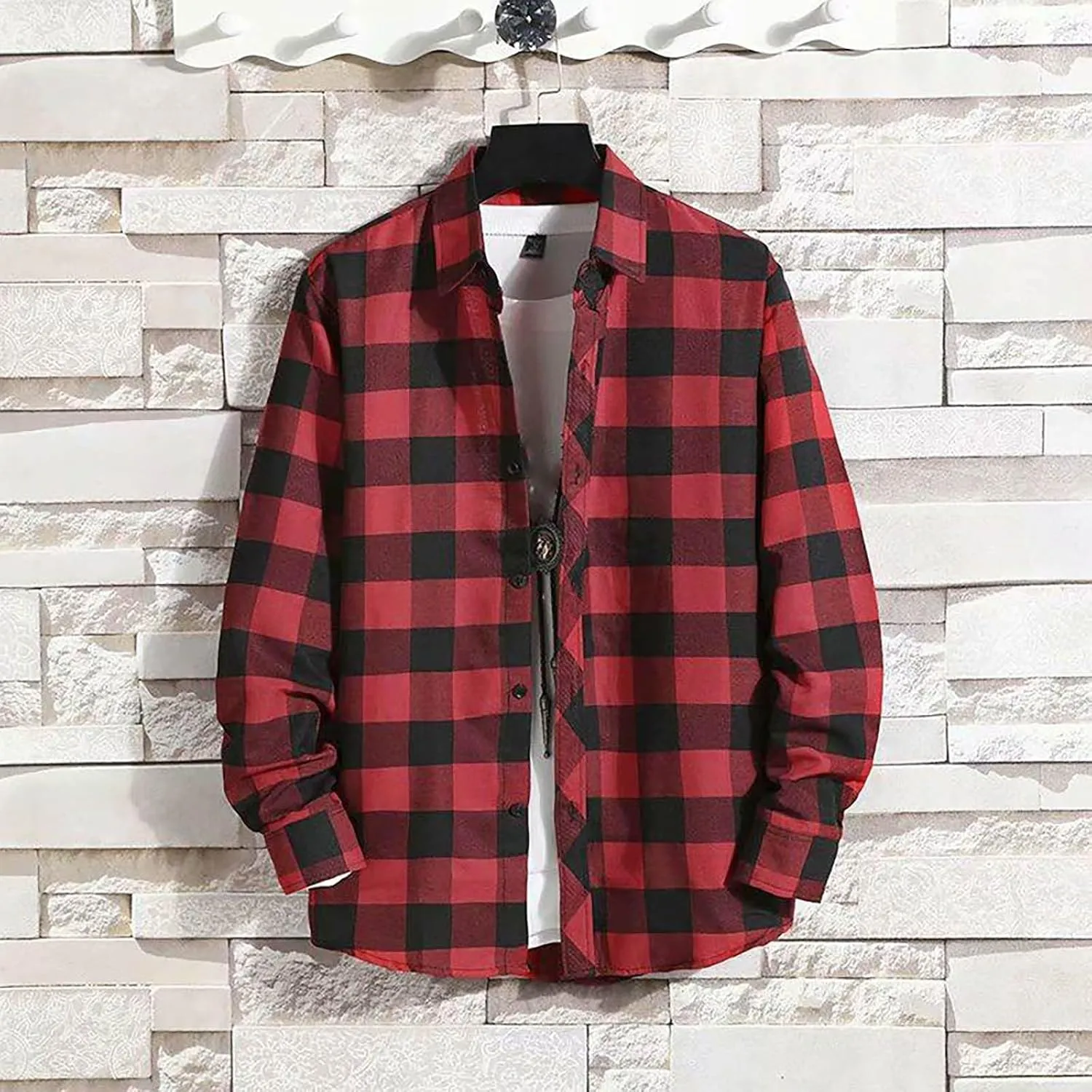 Fleece Plaid Flannel Jacket Button Long Sleeve Shirt Tops Men's Cardigan Long Sleeve Button Up Fleece Plaid Shirts