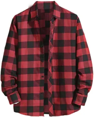 Fleece Plaid Flannel Jacket Button Long Sleeve Shirt Tops Men's Cardigan Long Sleeve Button Up Fleece Plaid Shirts