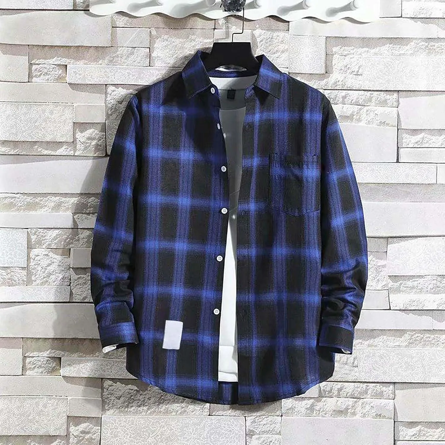 Fleece Plaid Flannel Jacket Button Long Sleeve Shirt Tops Men's Cardigan Long Sleeve Button Up Fleece Plaid Shirts