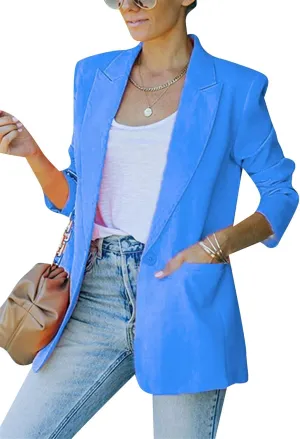 FLITAY Womens Slim Long Sleeve Blazer One Button Back Slit Cardigan Solid Notch Lapel Jackets with Pockets