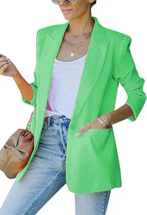 FLITAY Womens Slim Long Sleeve Blazer One Button Back Slit Cardigan Solid Notch Lapel Jackets with Pockets