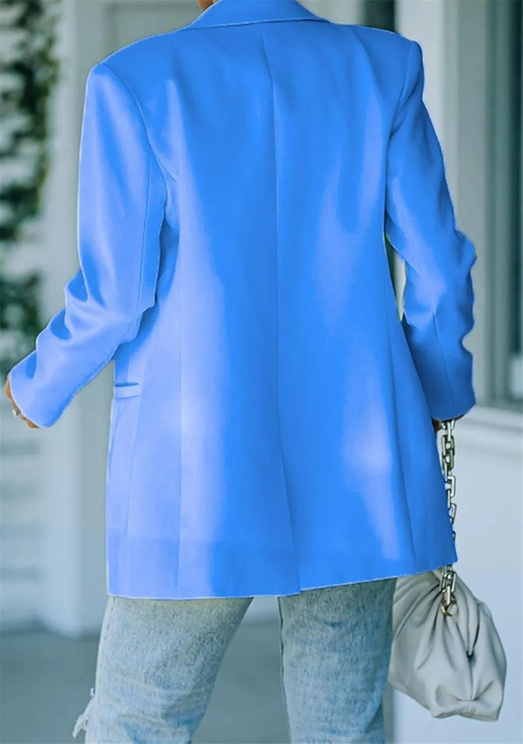 FLITAY Womens Slim Long Sleeve Blazer One Button Back Slit Cardigan Solid Notch Lapel Jackets with Pockets