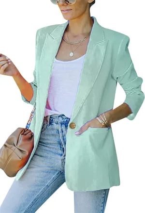 FLITAY Womens Slim Long Sleeve Blazer One Button Back Slit Cardigan Solid Notch Lapel Jackets with Pockets