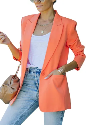 FLITAY Womens Slim Long Sleeve Blazer One Button Back Slit Cardigan Solid Notch Lapel Jackets with Pockets