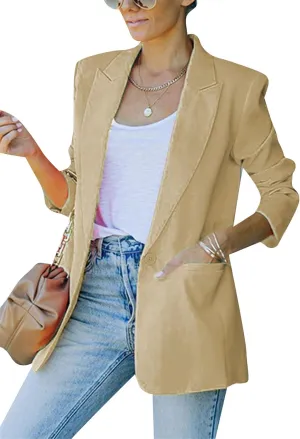 FLITAY Womens Slim Long Sleeve Blazer One Button Back Slit Cardigan Solid Notch Lapel Jackets with Pockets