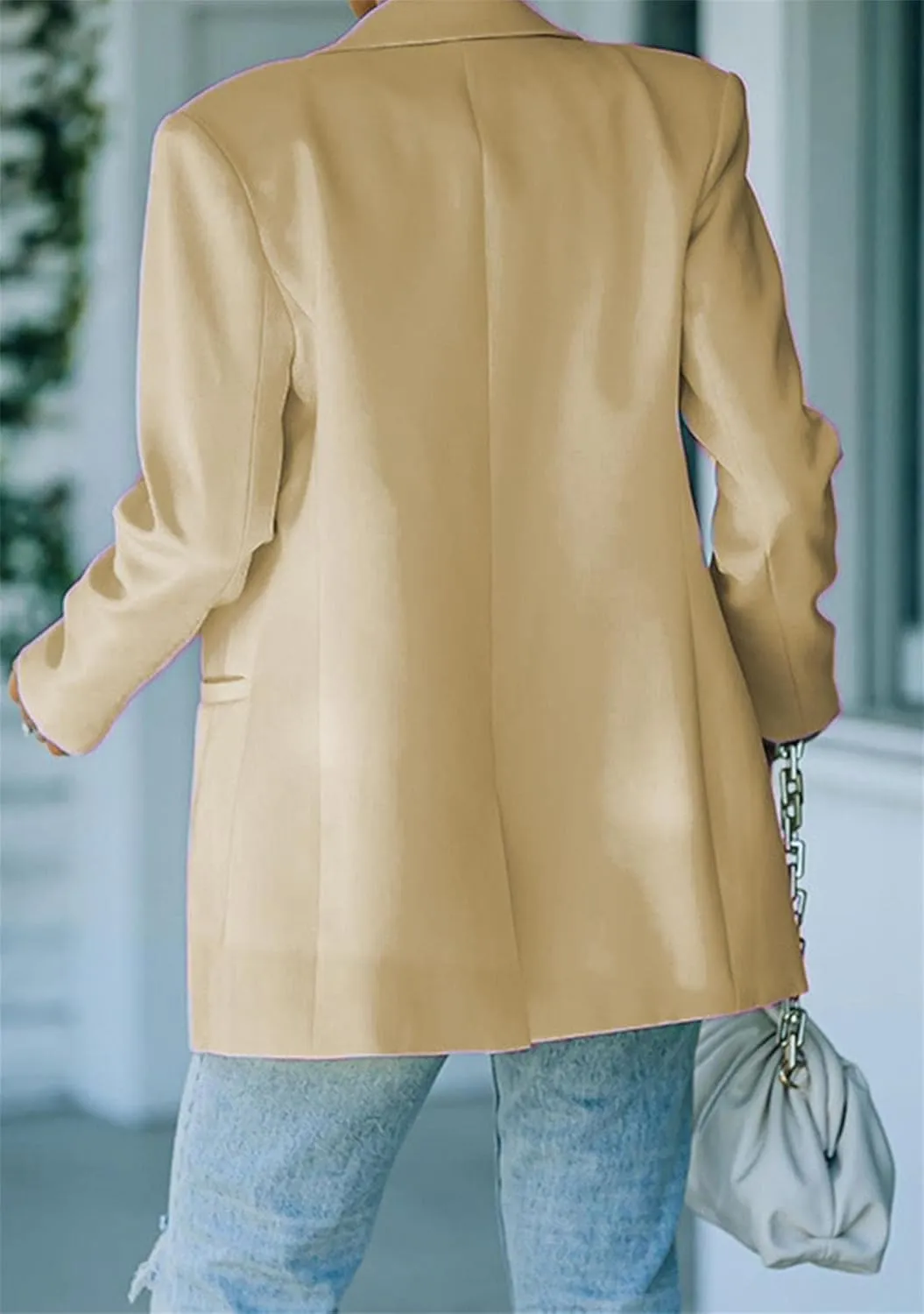 FLITAY Womens Slim Long Sleeve Blazer One Button Back Slit Cardigan Solid Notch Lapel Jackets with Pockets