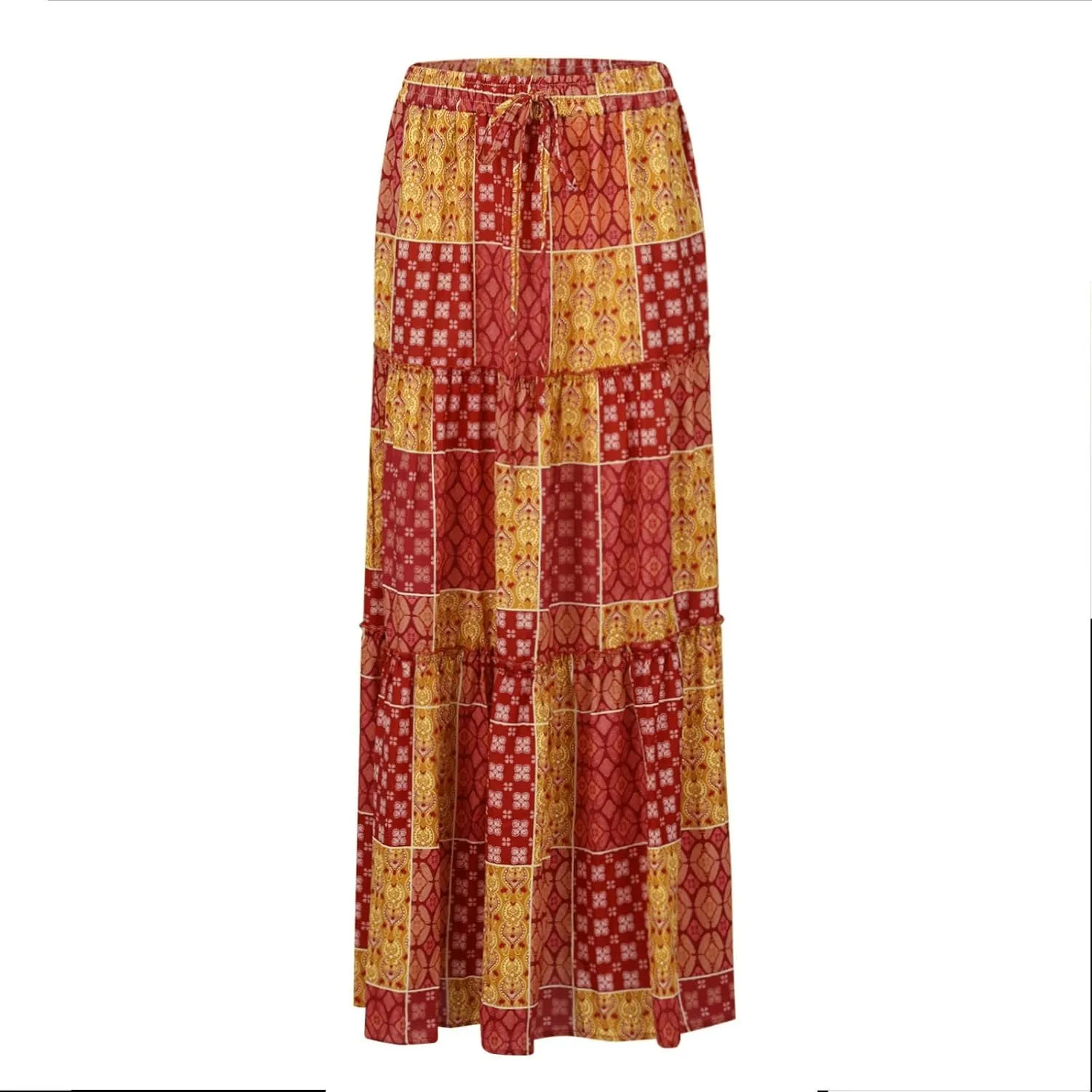 Floral Maxi Skirts for Women Trendy Summer Elastic High Waisted Long Skirts Tiered Flowy Swing A Line Skirt w/Pockets