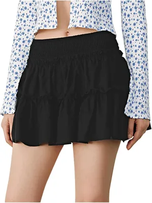 Flowy Shorts for Women Summer Boho Ruffle Tiered Skorts High Waist Mini Skirts Golf Tennis Going Out Trendy Shorts