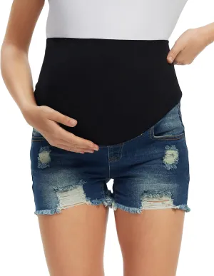 Foucome Women's Maternity Jean Shorts Fit Belly Denim Shorts Pregnancy Summer Casual Short Pants