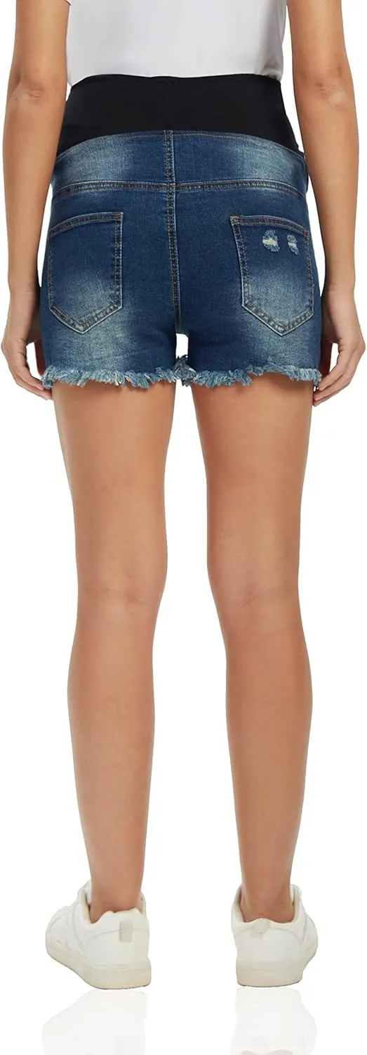 Foucome Women's Maternity Jean Shorts Fit Belly Denim Shorts Pregnancy Summer Casual Short Pants
