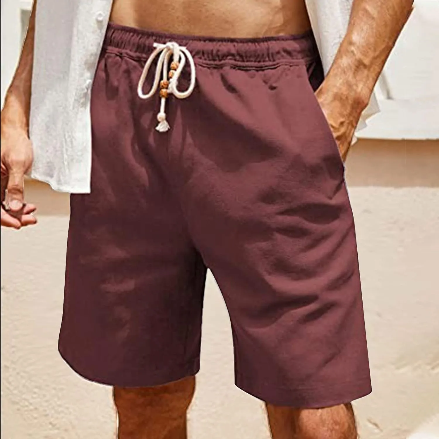 Generic Man Sport Gym Beach Shorts Shorts for Man Faux Linen Hawaiian Ruched Tropical Straight Leg Basic Fall Summer 2024
