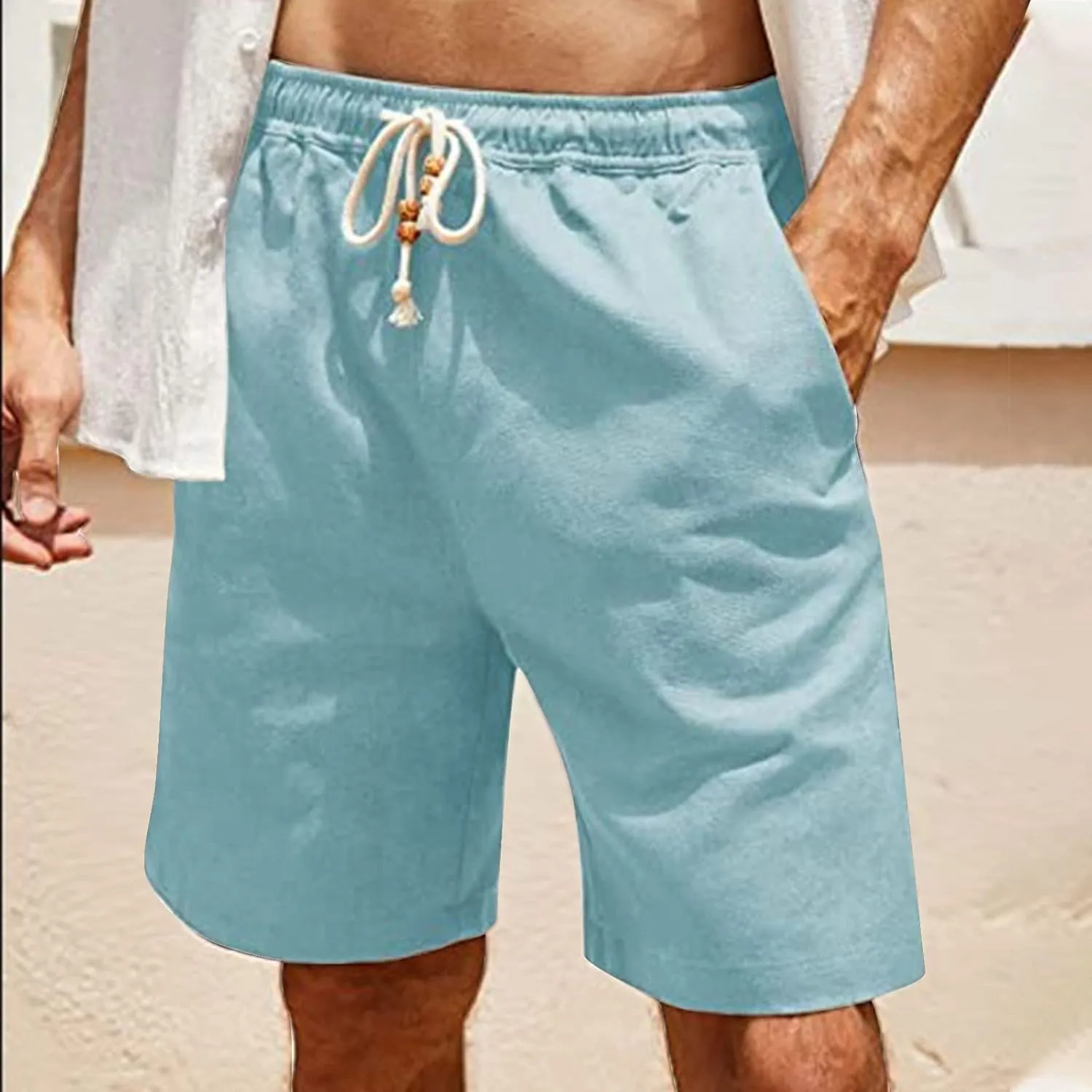 Generic Man Sport Gym Beach Shorts Shorts for Man Faux Linen Hawaiian Ruched Tropical Straight Leg Basic Fall Summer 2024