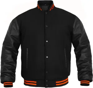 GENZ FASHION Women Varsity Jacket Genuine Leather Sleeve and Wool Blend Letterman Ladies Girls College Varsity Jackets