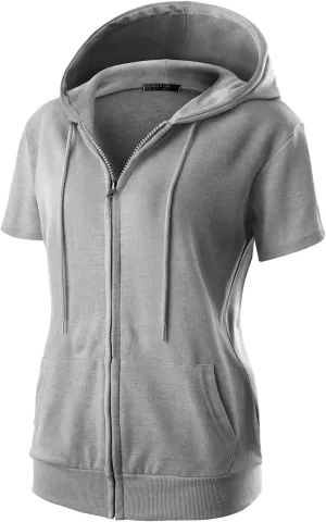 GIVON Womens Slim Fit Zip Up Hoodie Short Sleeve Thin Jacket Full Zip Sweatshirt with Plus Size