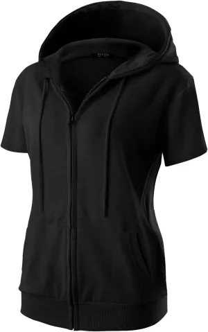 GIVON Womens Slim Fit Zip Up Hoodie Short Sleeve Thin Jacket Full Zip Sweatshirt with Plus Size