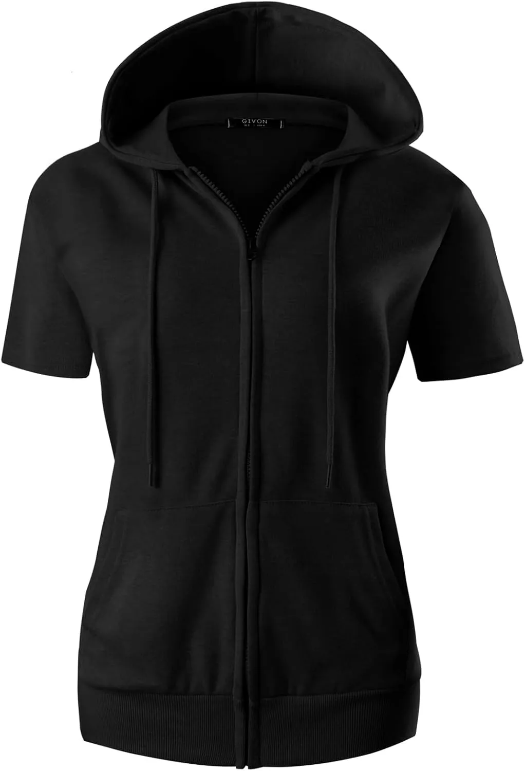 GIVON Womens Slim Fit Zip Up Hoodie Short Sleeve Thin Jacket Full Zip Sweatshirt with Plus Size