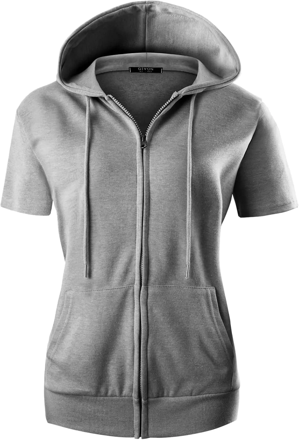 GIVON Womens Slim Fit Zip Up Hoodie Short Sleeve Thin Jacket Full Zip Sweatshirt with Plus Size