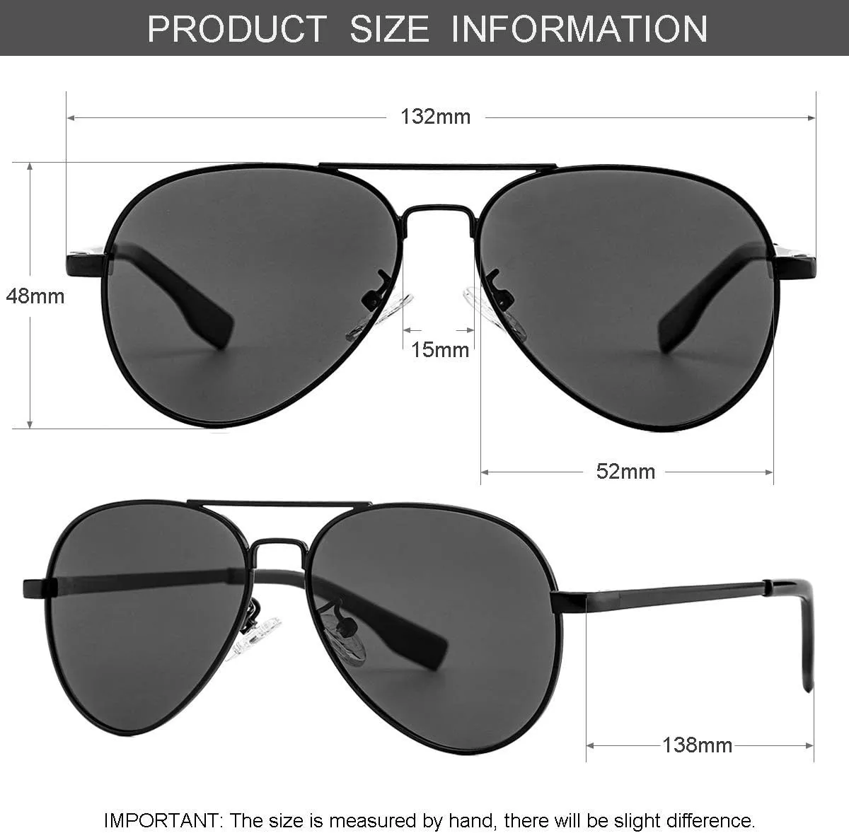 Gleyemor Aviator Sunglasses, Polarized 52MM Frame for Small Faces