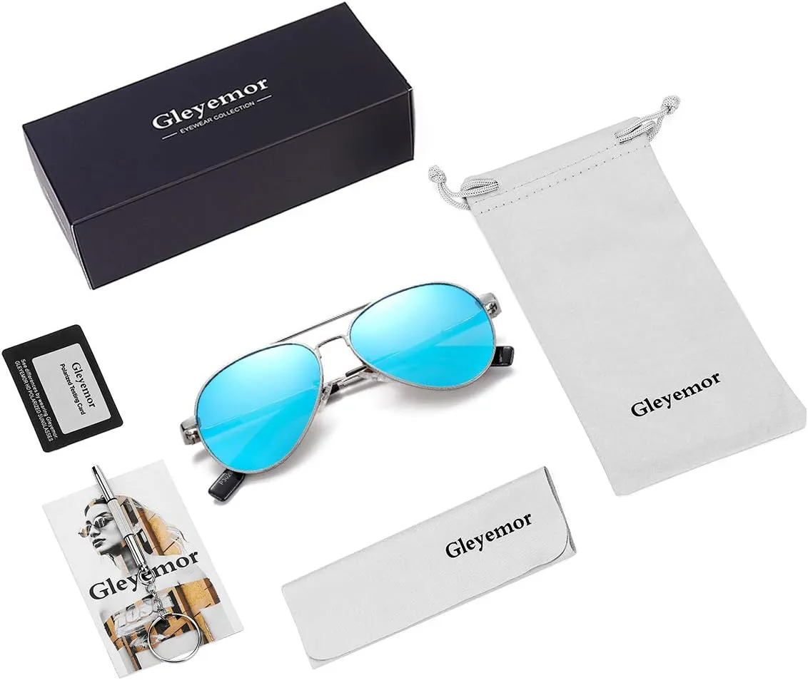 Gleyemor Aviator Sunglasses, Polarized 52MM Frame for Small Faces