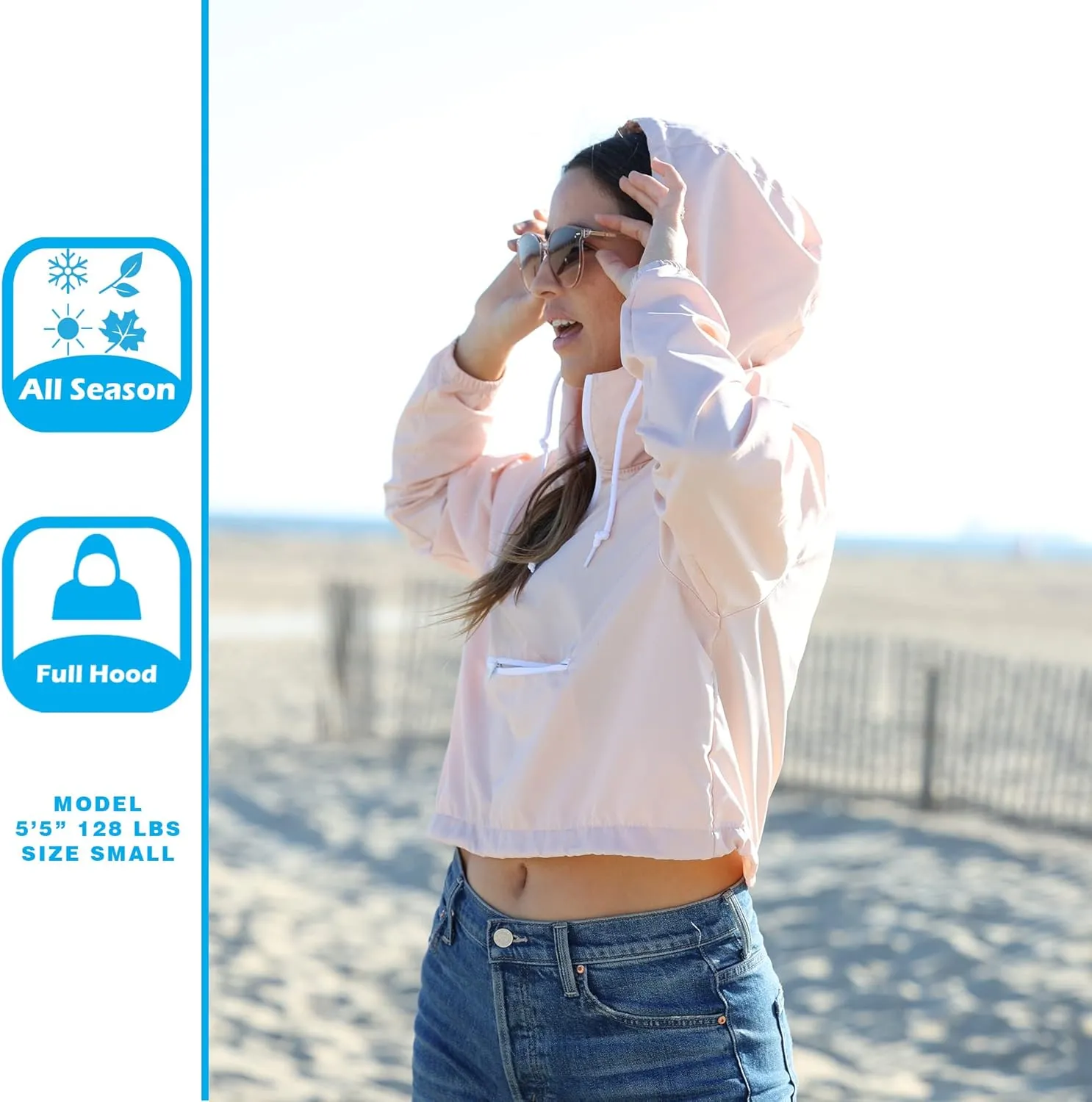 Global Blank Women's Long Sleeve Crop Top Half Zip Up Cropped Jacket with Hood for Women