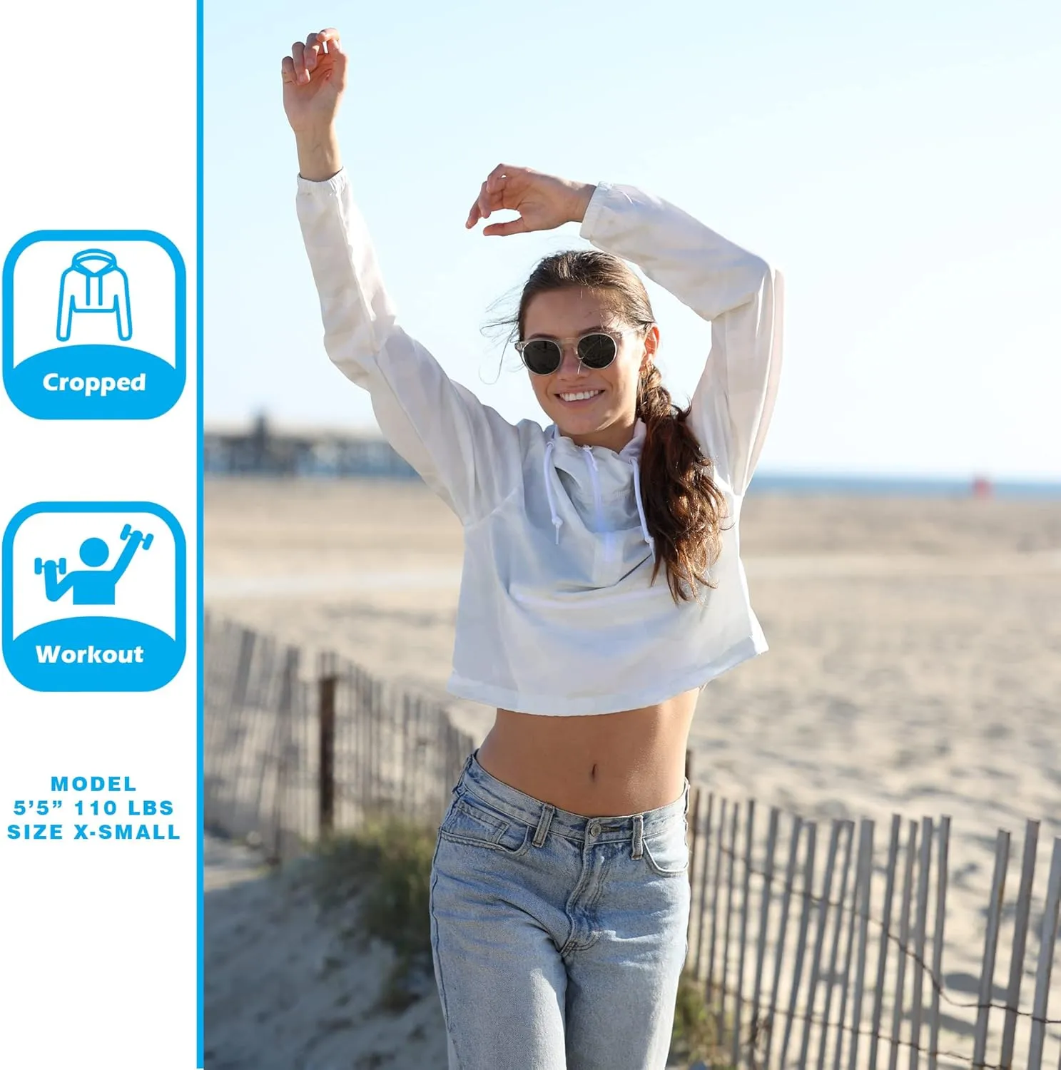 Global Blank Women's Long Sleeve Crop Top Half Zip Up Cropped Jacket with Hood for Women