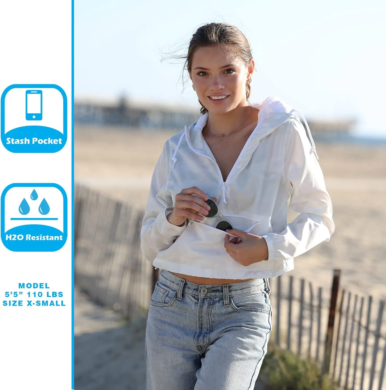 Global Blank Women's Long Sleeve Crop Top Half Zip Up Cropped Jacket with Hood for Women