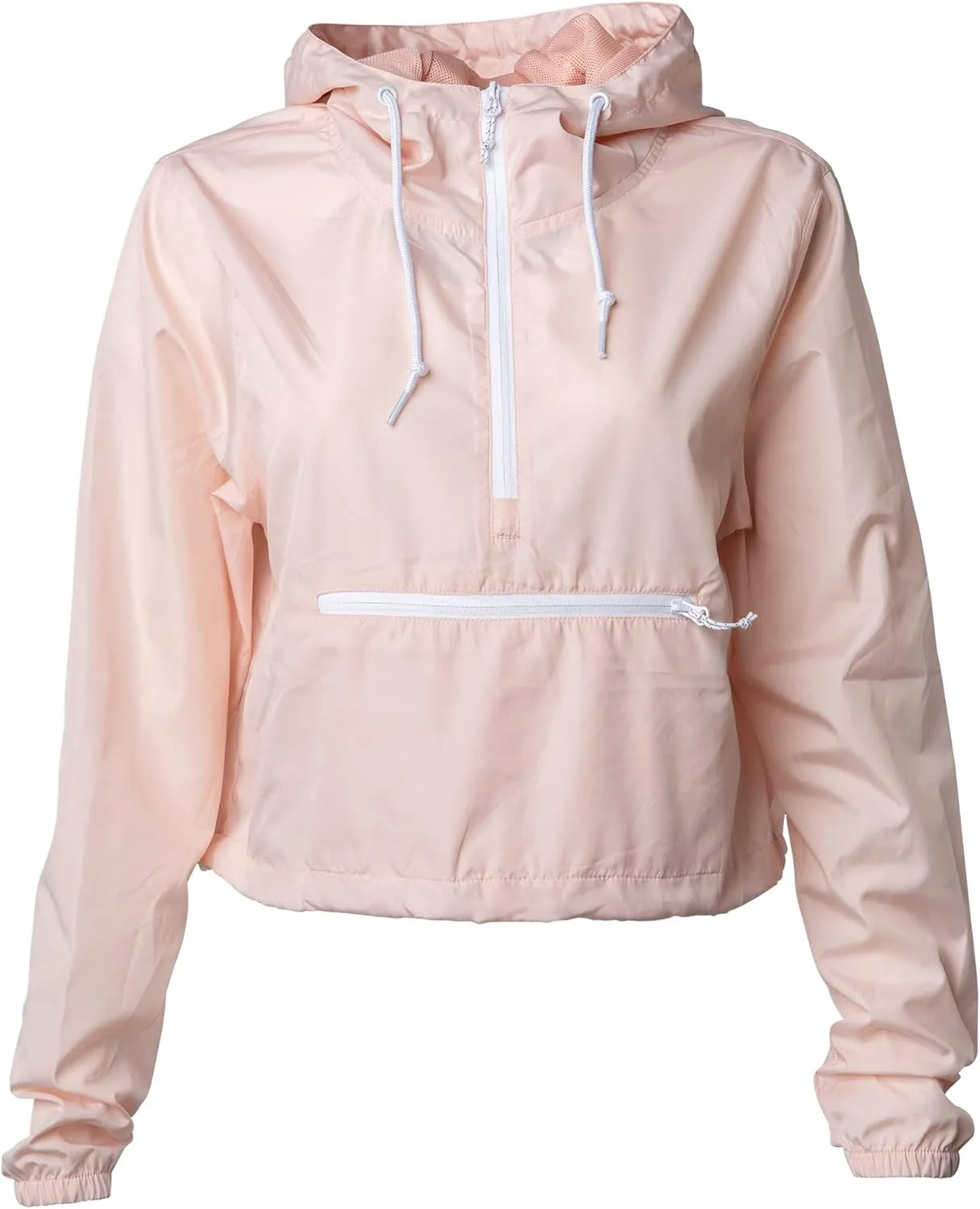 Global Blank Women's Long Sleeve Crop Top Half Zip Up Cropped Jacket with Hood for Women