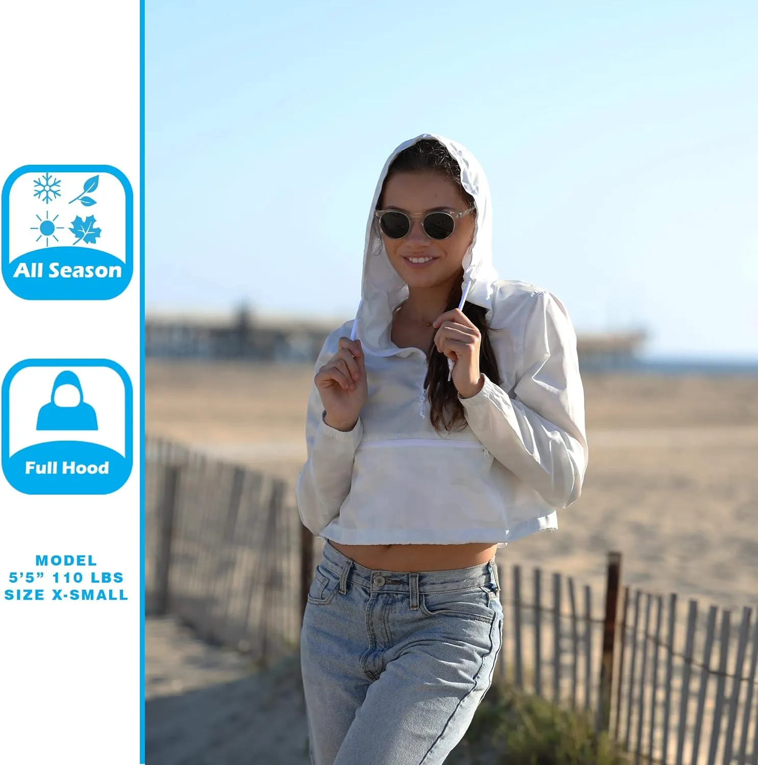Global Blank Women's Long Sleeve Crop Top Half Zip Up Cropped Jacket with Hood for Women