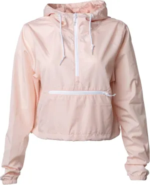 Global Blank Women's Long Sleeve Crop Top Half Zip Up Cropped Jacket with Hood for Women