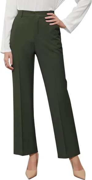 GRAPENT Pants for Women Work High Waisted Dress Pants Business Casual Relaxed Fit Straight Leg Elastic Waist Trousers