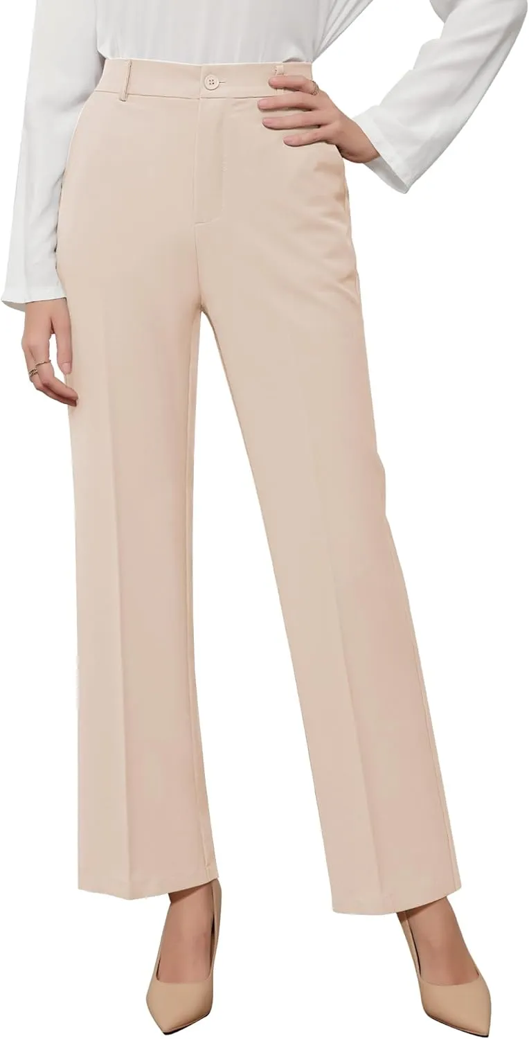 GRAPENT Pants for Women Work High Waisted Dress Pants Business Casual Relaxed Fit Straight Leg Elastic Waist Trousers