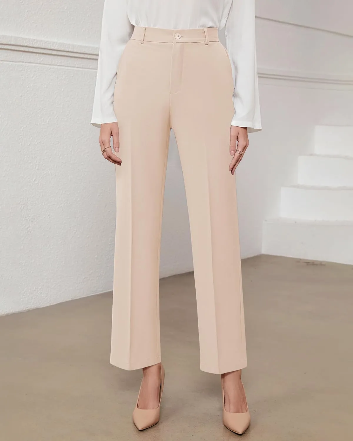 GRAPENT Pants for Women Work High Waisted Dress Pants Business Casual Relaxed Fit Straight Leg Elastic Waist Trousers