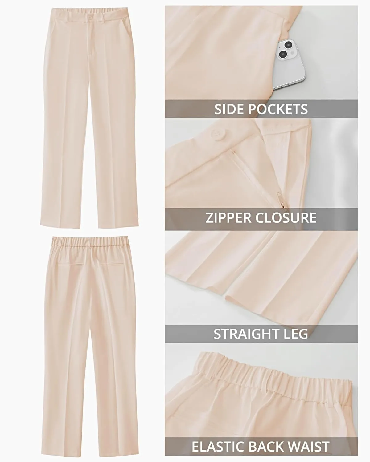 GRAPENT Pants for Women Work High Waisted Dress Pants Business Casual Relaxed Fit Straight Leg Elastic Waist Trousers