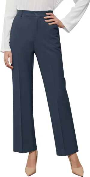 GRAPENT Pants for Women Work High Waisted Dress Pants Business Casual Relaxed Fit Straight Leg Elastic Waist Trousers