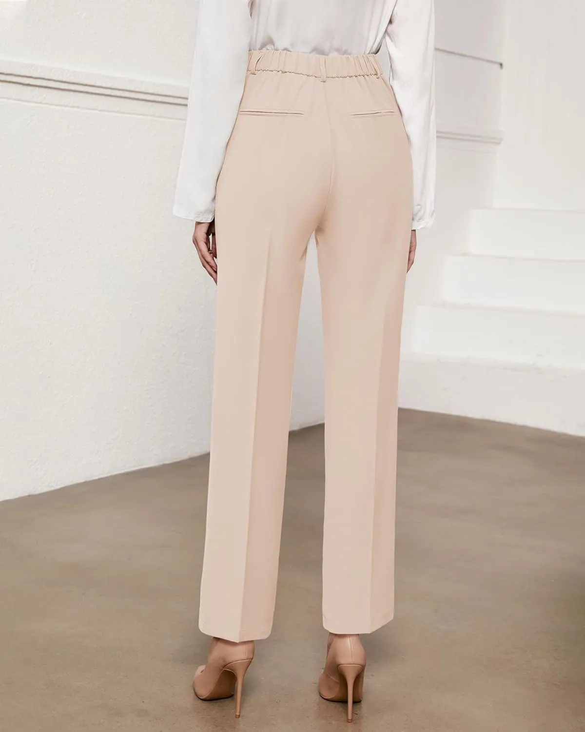 GRAPENT Pants for Women Work High Waisted Dress Pants Business Casual Relaxed Fit Straight Leg Elastic Waist Trousers