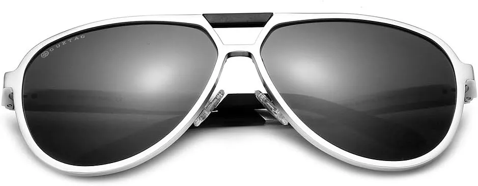 GUZTAG Polarized Aviator Sunglasses For Men Women Aluminum Frame UV400 Lens G9820 (Silver)