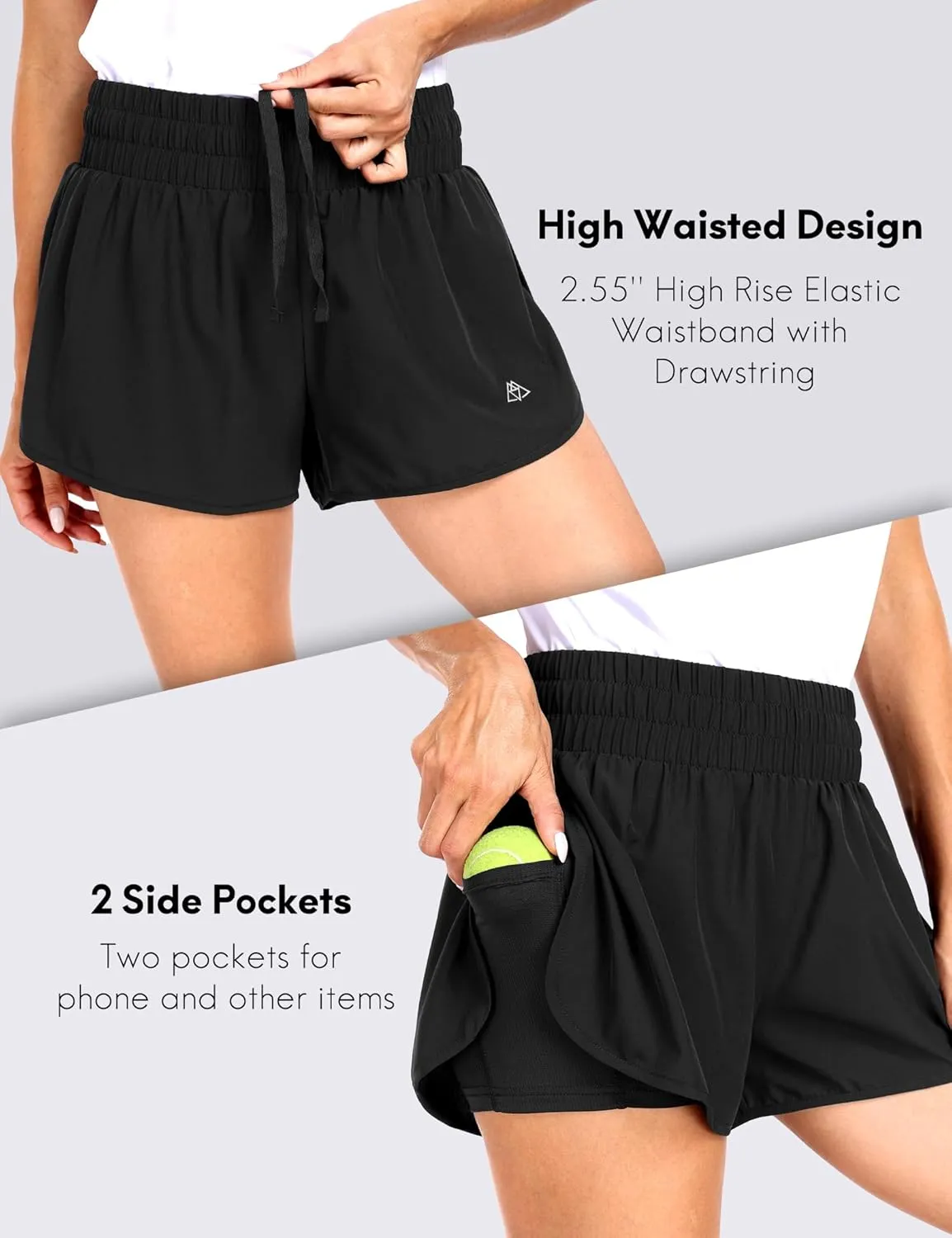 Haimont Women's Running Shorts 2 in 1 High Waisted Athletic Shorts with Drawstring Pockets 3" Compression Liner Shorts